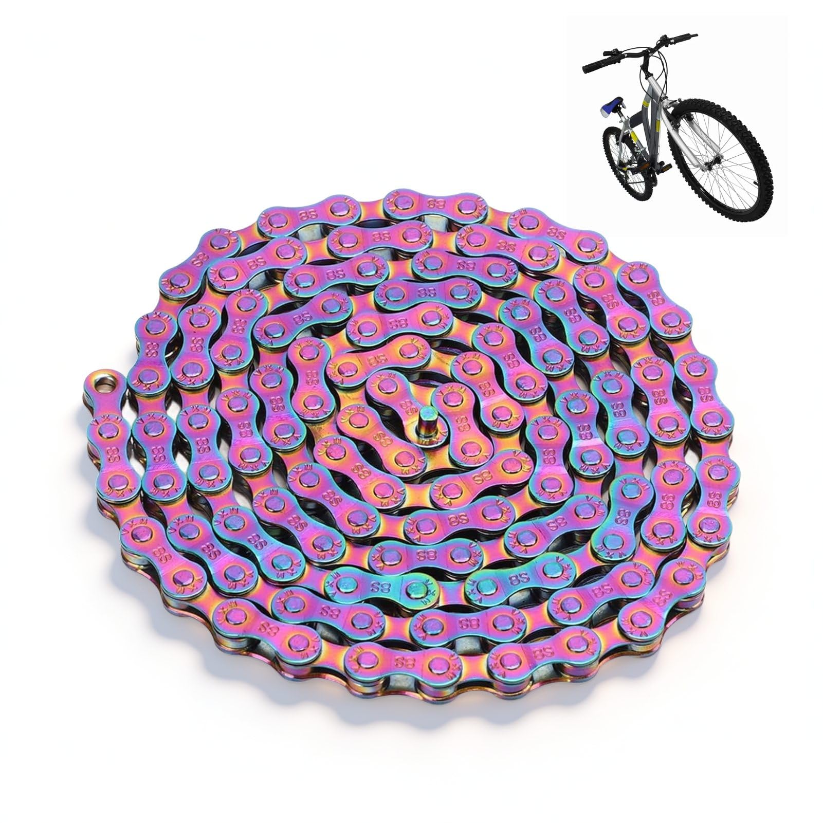 Cyrank 6/7/8 Speed Bicycle Chain, Electroplated Colorful Bike Chain with Connectors, Carbon Steel for Road Mountain Bikes