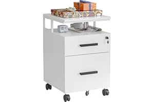 FEZIBO 2-Drawer File Cabinet with Lock for Home Office, Rolling Filing Cabinet, Under Desk Home Office File Cabinet for A4, Letter Size, Printer Stand, Wooden Storage Mobile File Cabinet, White