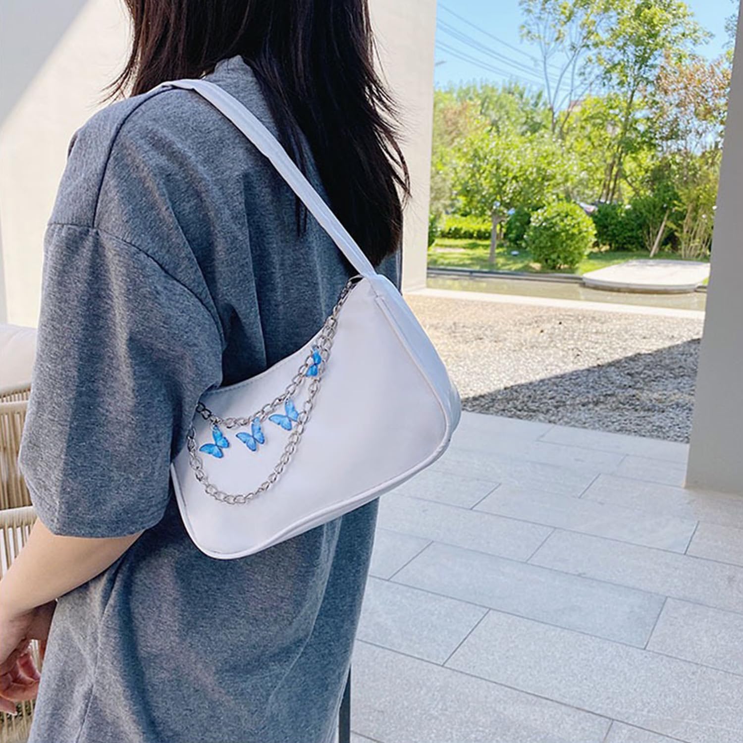 BAUIOREAD 1 Piece Handbag, Small Handbag, Small Handbag, Shoulder Bag with Butterfly Chain, Armpit Bag with Zipper, Purse, Plain Women's Bag