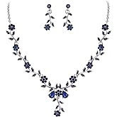 BriLove Women's Wedding Jewelry Leaf Cluster Flower Crystal Dangle Earrings Pendant Necklace Set for Bridal