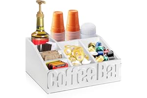 JORKOL Coffee Bar Organizer for Coffee Bar Accessories, Wood Coffee Station Organizer for Countertop, Farmhouse Coffee Pod Holders Organizer, White Coffee Bar Condiment Organizer for Coffee Bar Decor