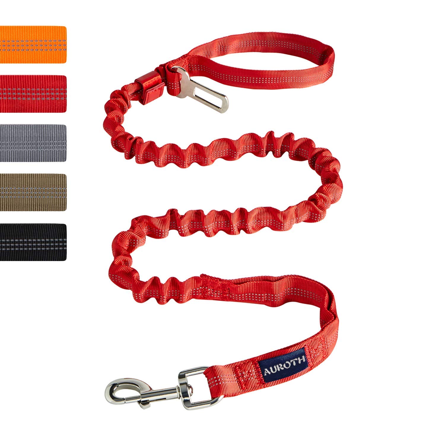 Photo 1 of AUROTH Heavy Duty Bungee Dog Leash for Large Breed Dogs, No Pull for Shock Absorption with Car Seat Belt, 2 Padded Handles 4.5Foot 6Foot Training Dog Leash Red