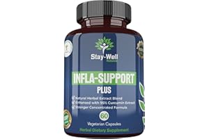 Stay-Well Naturals Infla-Support Plus- 750mg Herbal Supplement Blend with Curcumin and Ashwagadha Extract, Shatavari, Kavach, Fenugreek, Pippali, Guduchi, Shilajit, Goshura and Sunthi 60ct