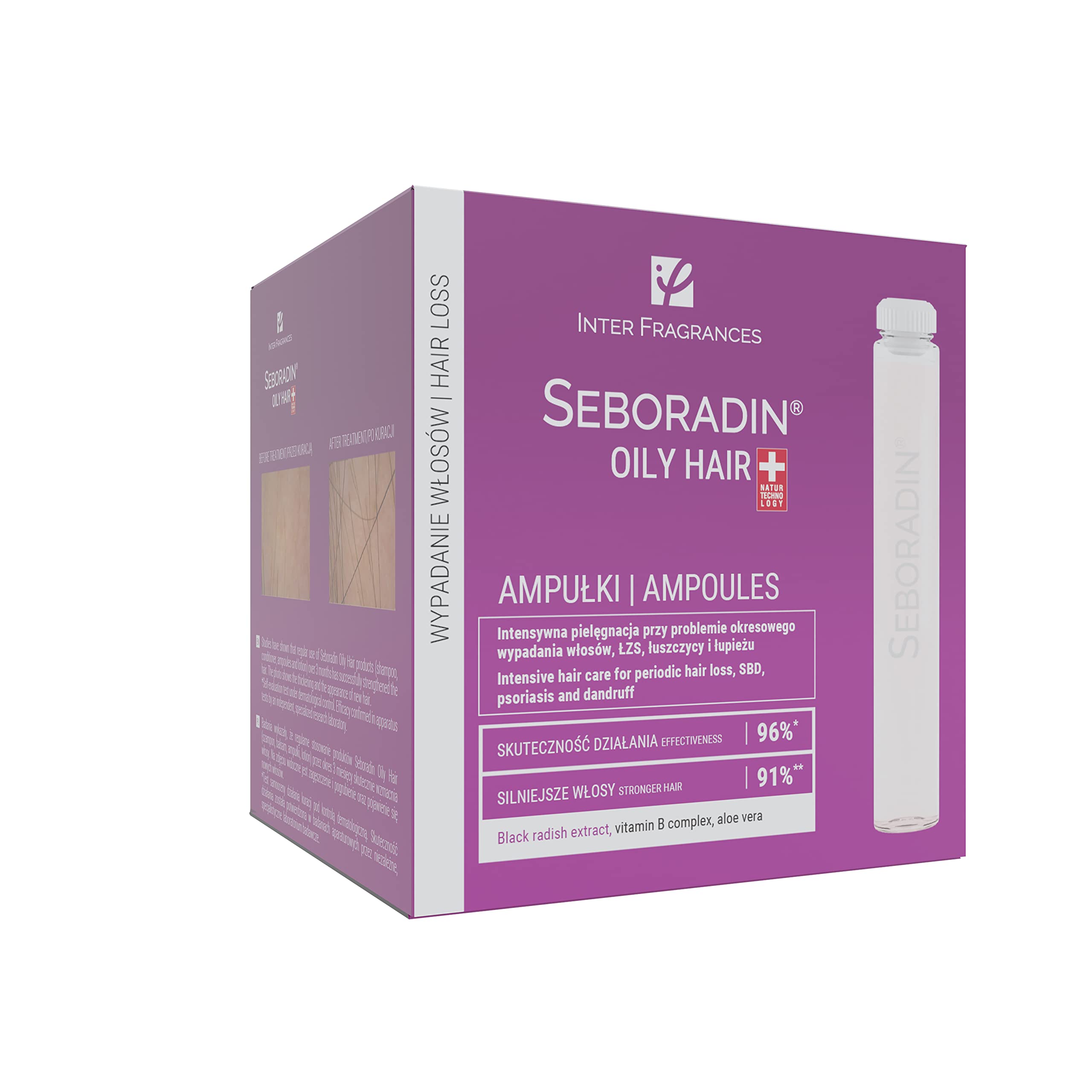 SEBORADIN OILY HAIR Serum Ampoules 7 x 5,5 ml Anti Hair Loss Serum Chronic Hair Loss and Thinning Treatment Natural Extracts and Vitamins Hair & Scalp Treatment Regeneration for Greasy Hair