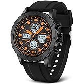 PINIDOUS Watch for Men Watches Sport Military Waterproof Watches Analog Digital Watches Stainless Steel Watches with Alarm Stopwatch LED Light Hourly Chime Multi-Function Wristwatch