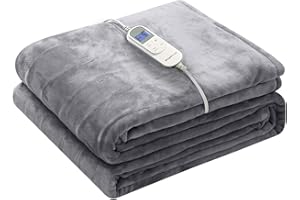 Wapaneus Heated Blanket Electric Blanket 62" x 84" Twin Size with 10 Heating Levels and 12 Hours time Settings, Flannel Fast-Heating Electric Blanket, ETL Listed, Machine Washable, Grey