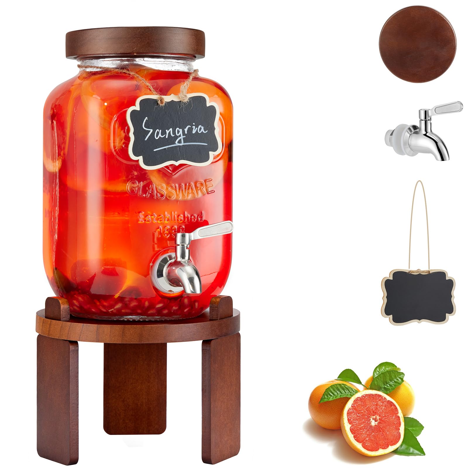 Photo 1 of 1 Gallon Drink Dispenser for parties,Glass Beverage Dispenser with Stand,Water Dispenser with 18/8 Stainless Steel Spigot,lemonade stand Dispenser for Fridge,Juice,Punch,Cocktails,Ice Tea & Sun Tea