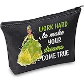 TSOTMO Tiana Gift Princess Gifts Cartoon Movie Merchandise Gift For Movie Fans Movie Quotes Inspirational Makeup Bag For Women (WORK HARD BLK)