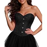 SANSTHS Women Overbust Corset Bustier Top for Halloween | Floral Jacquard Women Strapless Corset Top, Front Busk &amp; Back Lace‑up Bustier Top for Gothic Medieval Renaissance Cosplay