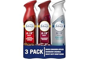 Febreze Air Mist Air Freshener Spray, Odor-Fighting Room Spray for Home, Bathroom, & Kitchen, Holiday Scents, Baked Cinnamon Apples & Cranberry Crumble & Heavy Duty Scents, 8.8oz, 3ct (1 of each)
