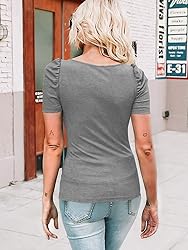Valphsio Womens Puff Short Sleeve Top Ribbed Knit