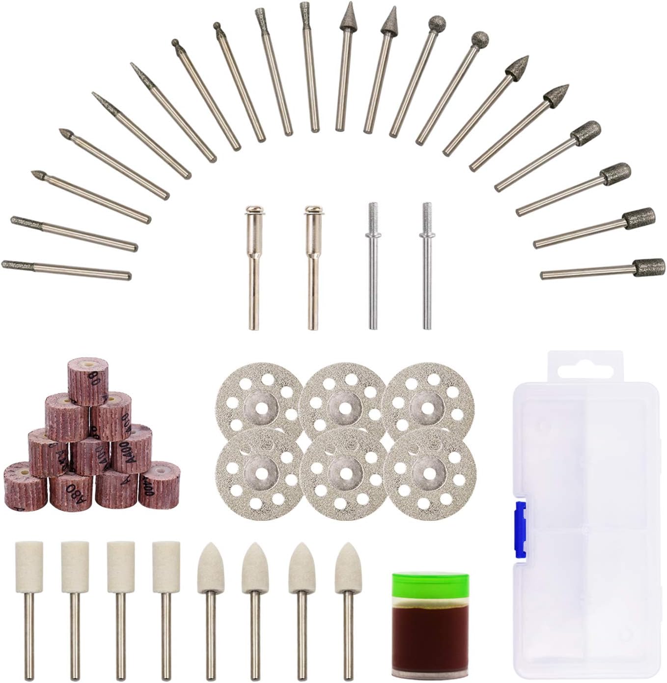 Rotary Tool Stone Grinding Accessories Kit - GOXAWEE 48pcs Power Tool Combo Set Universal Fitment for Stone, Marble, Versatile Abrasive Stone Cutting Disc Flap Wheel for Grinding, Sanding, Polishing