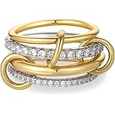 Fimhut Gold Stackable Rings for Women Non Tarnish, 18k Gold Plated Cubic Zirconia Rings, Silver Gold Multi Ring Mixed Metals Stack Rings Set