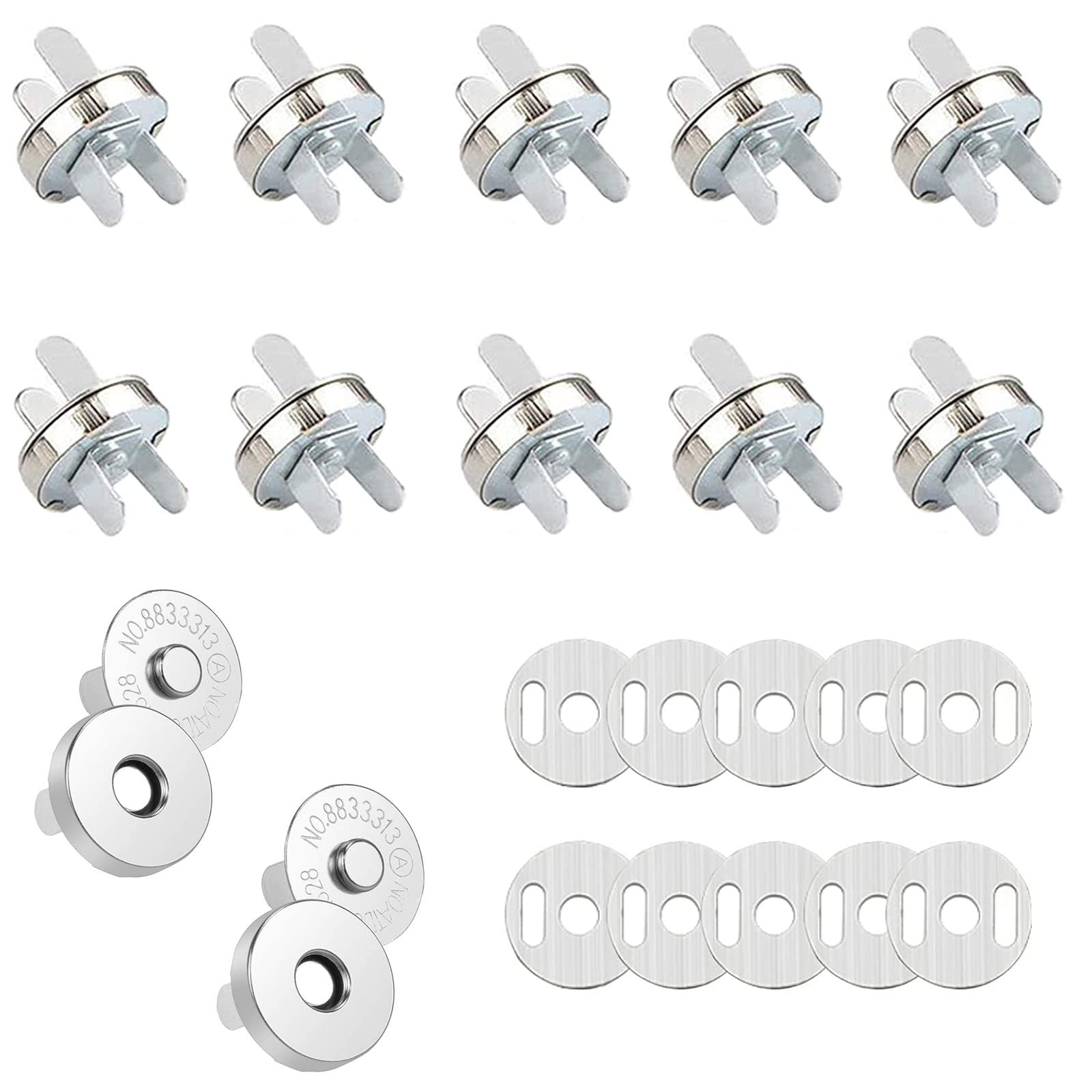 Gad2go 25 Sets Magnetic Snap Fastener 18mm Metal Magnetic Button Clasps for Purse Handbag Clothes DIY Leather Crafts Making,Silver