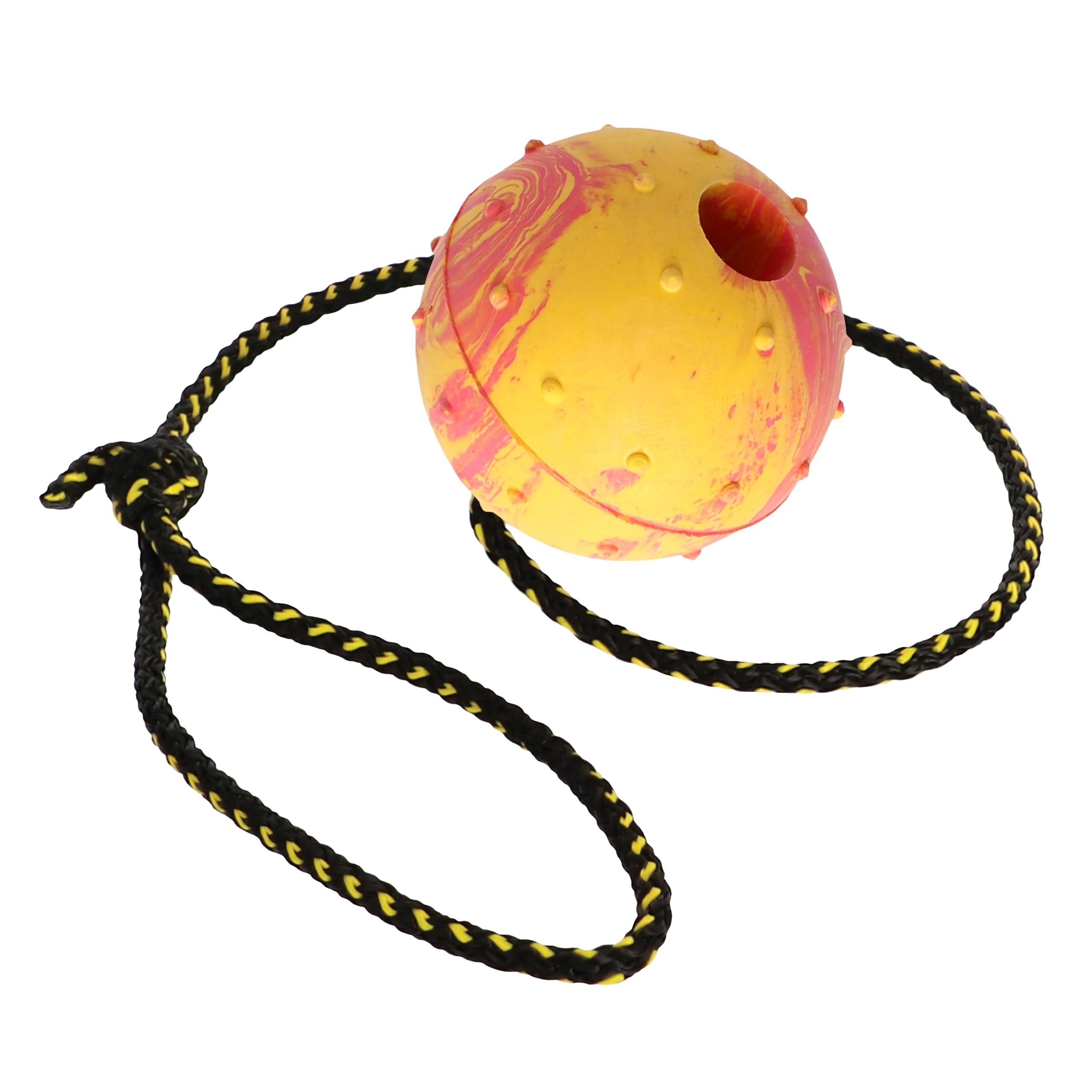 DINGO Nubby Dog Ball - Fully Rubber-Filled, with 60 cm Long Rope - Suitable for Fetching, Dog Sports, Agility, Playtime - Medium Size - Random Colour (17297-2)