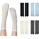 4 Pairs Vertical Stripes Tabi Socks for Women Cotton Crew Flip Flop Socks for Tabi Shoes Sneakers