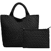 JINMANXUE Woven Hobo Bag For Women Neoprene Tote Bag Large Capacity Handbag Patchwork Handmade Casual Shoulder Bags