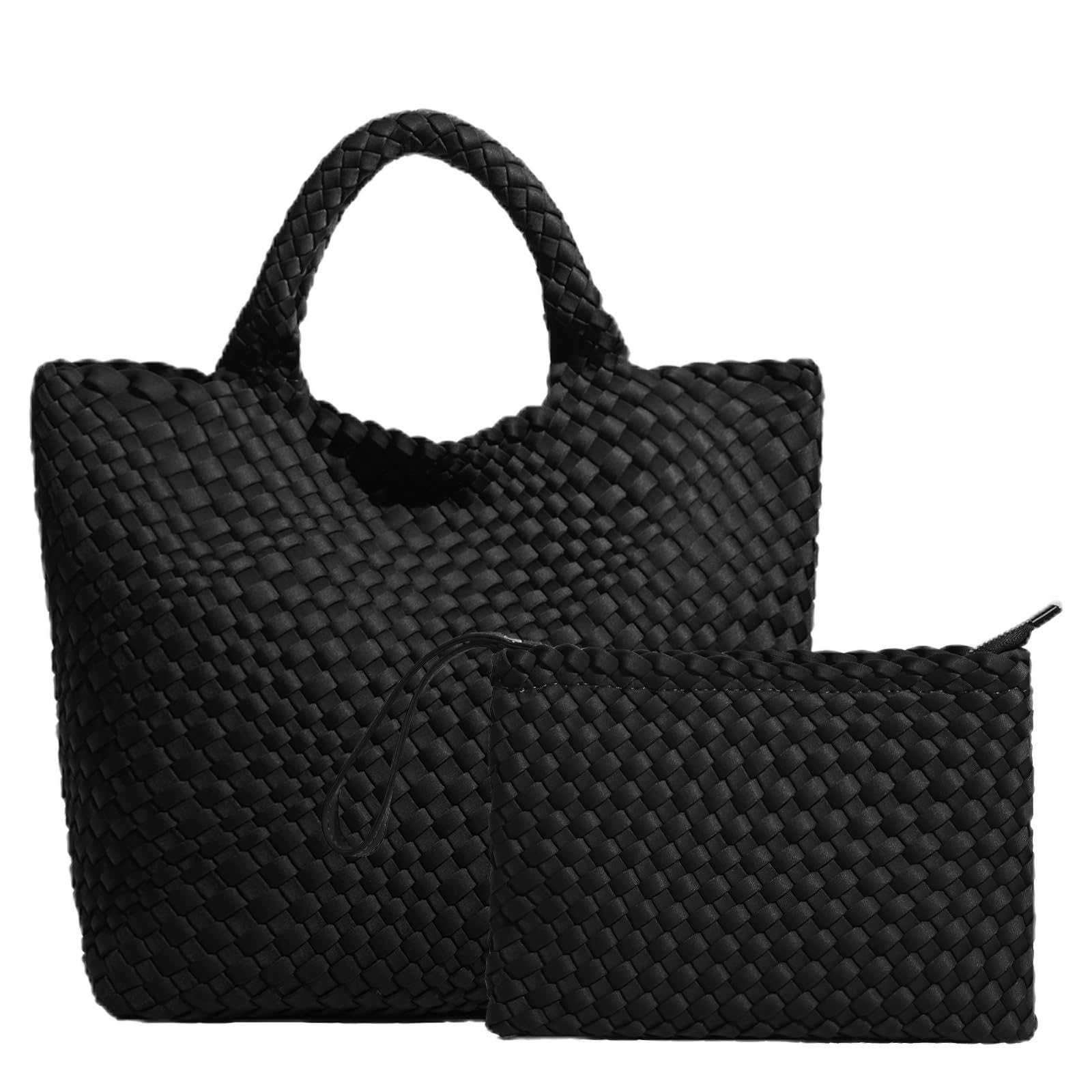 Photo 1 of Fashion Hobo Bag Handmade Woven Casual Female Handbag Large Capacity Neoprene Tote Bag Patchwork Women Shoulder Bags (Black)