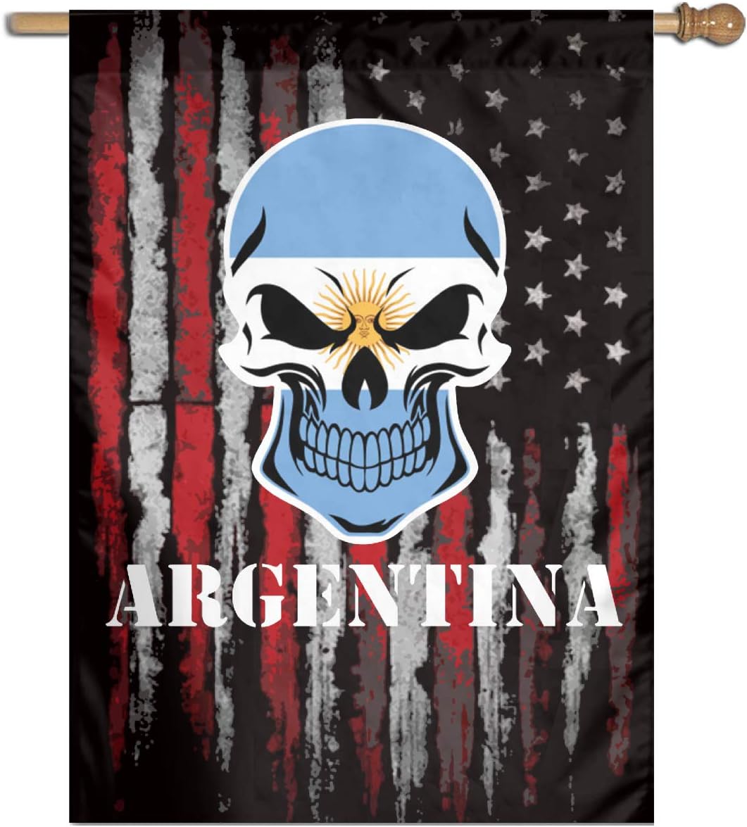 Kaloloa Argentinian Flag Skull Argentina Garden Flag Banner for House Yard Decoration Family Flag 27"x37"