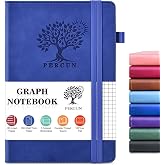 Graph Paper Notebook 5.9"&times;8.5", 160 Pages Grid Notebook, A5 Graphing Paper | Hardcover Leather Journal for Women &amp; Men,100 Gsm, Grid Spacing 5mm x 5mm, Medium Size, Grid notebook for Work, School, Math