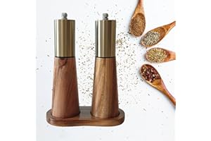 SMNVL Gold Salt and Pepper Grinder Set,Salt and Pepper Grinder Set Wood,Gold Salt and Pepper Shakers, Modern Salt and Pepper Shakers, Pepper Mill with Ceramic Core,Pepper Grinder For Kitchen,Wood Tray