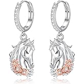 Horse Earrings 925 Sterling Silver Beautiful Flower And Horse Dangle Earrings Horse Jewelry Presents For Women Teen