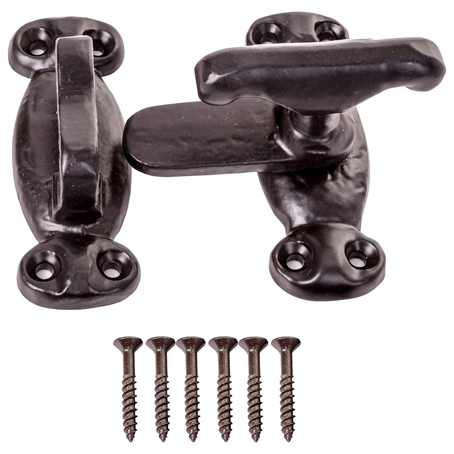Black Latch Fastener Thumb Turn Catch Latch Cabinet Catch Showcase Fastener Hinge Door Accessories Antique Finish with Matching Screws Pack of 1.