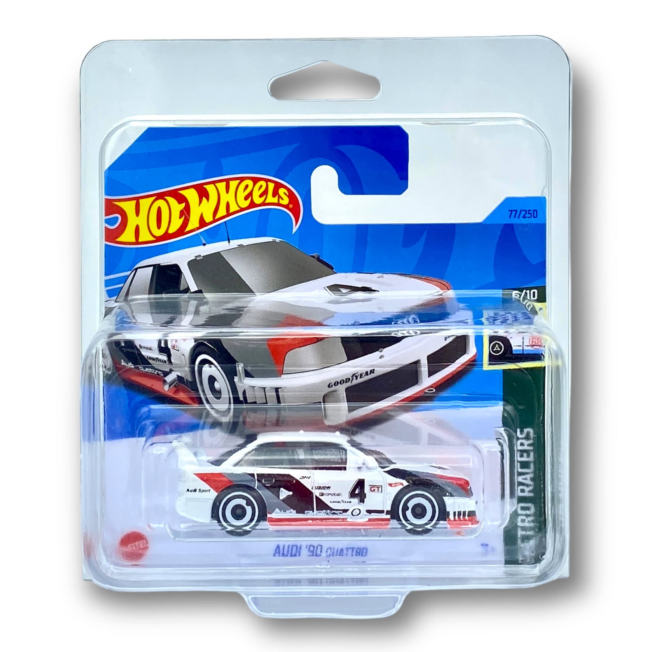 Hot Wheels Audi '90 Quattro (White, Black and Red) 6/10 Retro Racers 2023-77/250 (Short Card) *** COMES IN A KLAS CAR KEEPER PROTECTIVE COLLECTORS CASE *** HKG35