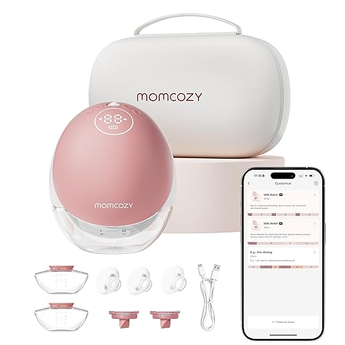 Momcozy Hands Free Breast Pump Mobile Flow | M9 Upgrade, Electric & App Control, Personalized Multi-Modes & 15 Levels, Wearable Pump Breastfeeding, 24mm (Cozy Red, 1 Count)