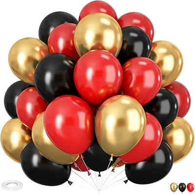 HILAVO Red Black Gold Balloons 60Pcs 12 Inch Party Decorations