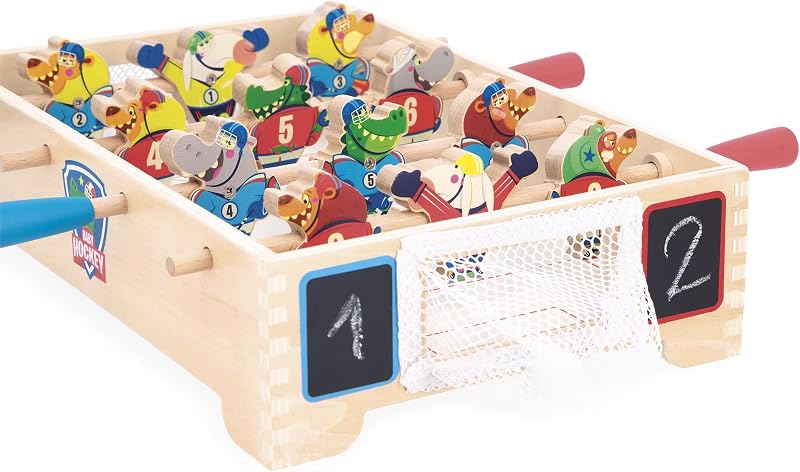 Mini Mesa de Matraquilhos de Madeira para Crianças - Tema de Hóquei no Gelo - Desenvolve Troca e Partilha - Produto FSC - Desde 3 Anos - J03367