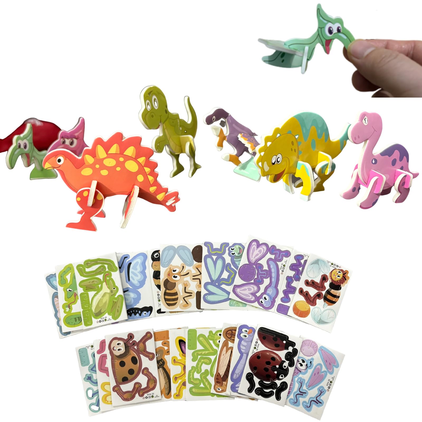 LUUFAN 4 Set 100PCS Mini 3D Educational Puzzles Animal Insect Airplane Dinosaur Theme Puzzle for Birthday Party Favor Supply