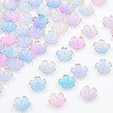 100pcs Cherry Blossom Acrylic Flower Beads, Purple Blue Gradient Pretty Floral Beads Charms for Jewelry Making DIY Crafts Bracelets Earring Necklace Keychain
