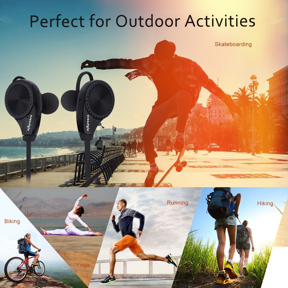 Ecandy Wireless Bluetooth Headphones with Mic for Running, Sweatproof Earphones,Noise Cancelling Headsets - Black