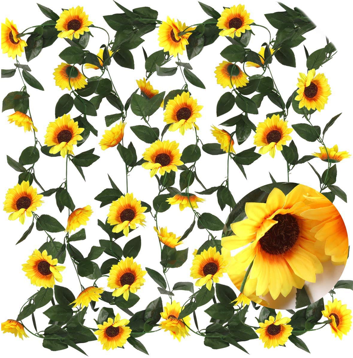 Chenguo 3 Pcs Artificial Sunflower Vine Artificial Sunflowers Garland with Green Leaves Silk Sunflowers Garland for Wedding Party Garden Home Decoration (Sunflower)