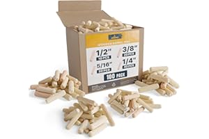ALBO Wooden Dowel Pins 100 Pack Assorted Sizes 1/2 + 3/8 + 5/16 + 1/4 inch Fluted Wood Dowels Rods Hardwood Crafts Dowel Pegs