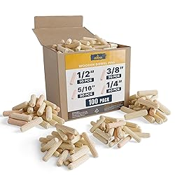 ALBO Wooden Dowel Pins 100 Pack Assorted Sizes 1/2