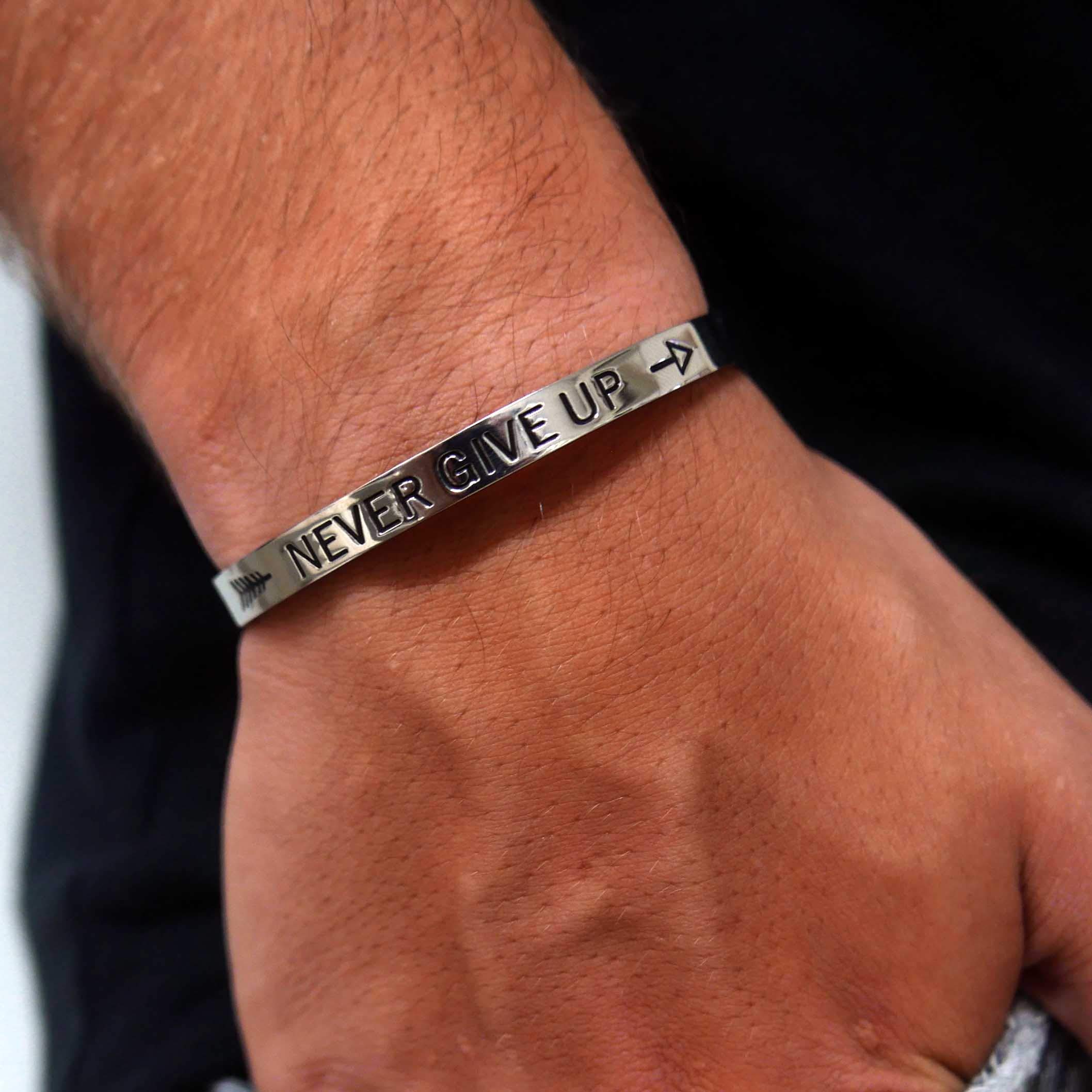 Silver Engraved Bracelet for Him & Her - Adjustable Open Bangle - Inspiration Cuff Jewelry (6.5, I Can & I Will)