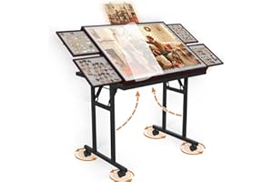 Doerpuz Puzzle Table with Folding Legs, 1500 Pieces Puzzle Table for Adults with Drawers, Cover, Wheels, 5 Adjustable Up Angles Wooden Jigsaw Puzzle Board for All Ages