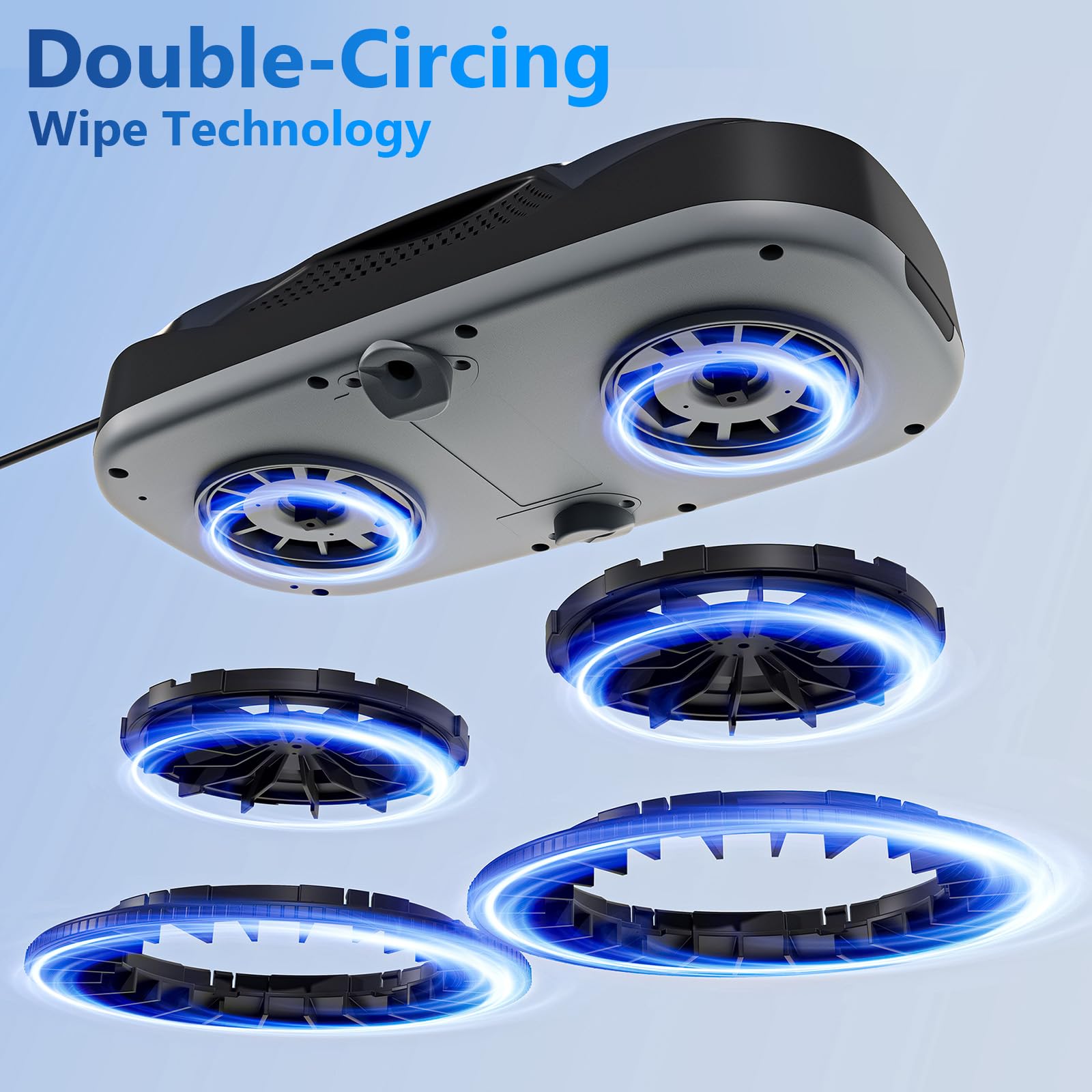 Tosima W5 Robot Limpiacristales, Limpiacristales Inteligente con Pulverización Automática de Doble Dirección con Triple Sistema de Seguridad, Navegación Inteligente, Control Remoto, para Todas Las Superficies Lisas, con 8 Trapos, Negro