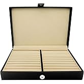 HONEY BEAR Men/Women's Cufflinks Jewelry Box - Faux Leather Display Case Storage Organizer Black, for Rings Earrings Tie Clips