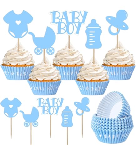 24-Pack Blue Feet Cupcake Toppers - It's A Boy Baby Shower Party Decorations