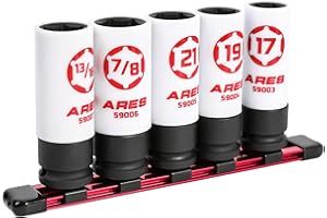 ARES 59000-5-Piece 1/2-Inch Drive Non-Marring Lug Nut Socket Set - Protective Sleeves and Inserts Prevent Damage to Wheels an