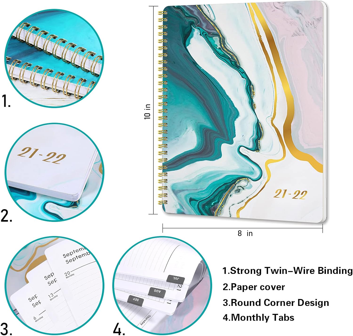 Planner 2021-2022 - Academic Planner with Tabs, 8" x 10", Jul. 2021 - Jun. 2022, Weekly & Monthly Planner, Thick Paper, Twin-Wire Binding - Sea Blue : Office Products