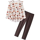 Yekaty Girls Clothes Ruffle Shoulder High Low Hem Long Sleeve Top and Floral Pants 2 Piece Fall Outfits Clothing Set