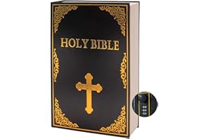 PACOLO Leather Book Safe (Size 10.79"×7.72"×1.97") Real Paper Secret for Jewelry, Money and Cash, Diversion Book Safe,Hollow with Hidden, Combination Lock (L, Bible-Combination)