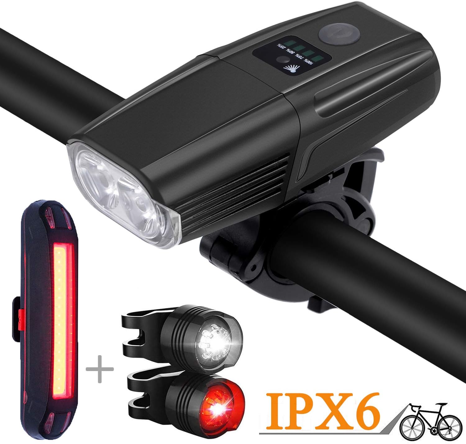 LED Bike Lights Set with Rechargeable USB Waterproof Front and Back Bicycle Lights - Super Bright 1000 Lumens Bike Headlight 5200mah and Bike Taillight 500mah for Kids Bicycles City Off-road Cycling