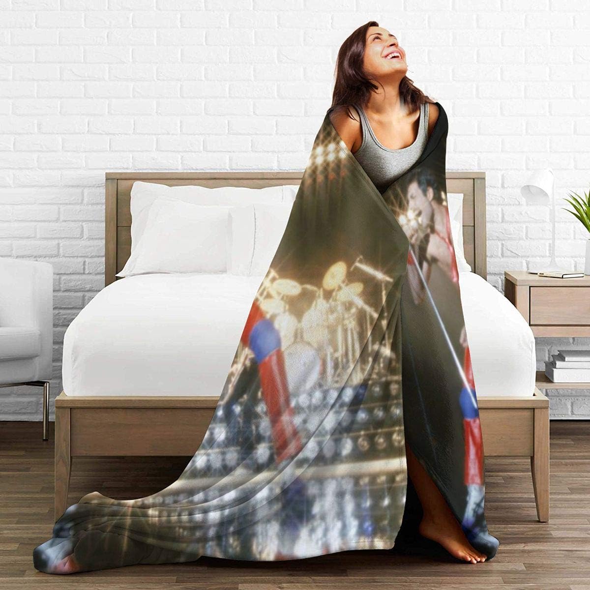 Queen Band Blanket Flannel Soft Oversized Adults Throw for Sofa Couch Outdoor Beach Living Room Bed Travel Yoga Camping: Home & Kitchen