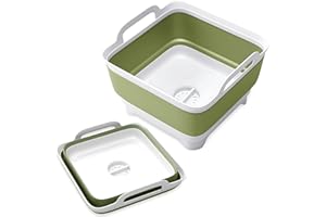 Vamako 9L Collapsible Dish Tub, Folding Laundry Tub, Washing Basin with Draining Plug, Portable Sink Camping Dish Tub, Portab