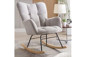 KINFFICT Nursery Rocking Chair, Velvet Upholstered Glider Rocker Rocking Accent Chair with High Backrest, Mid Century Modern Armchair Comfy Side Chair for Living Room Bedroom Offices